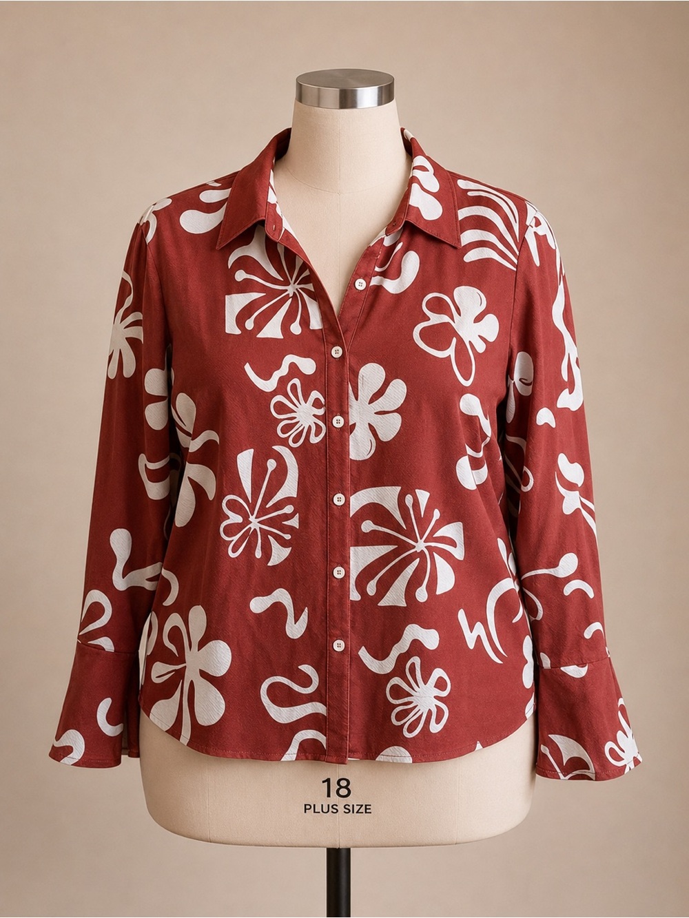 Cider Retro Rust and White Floral Button-Down Shirt